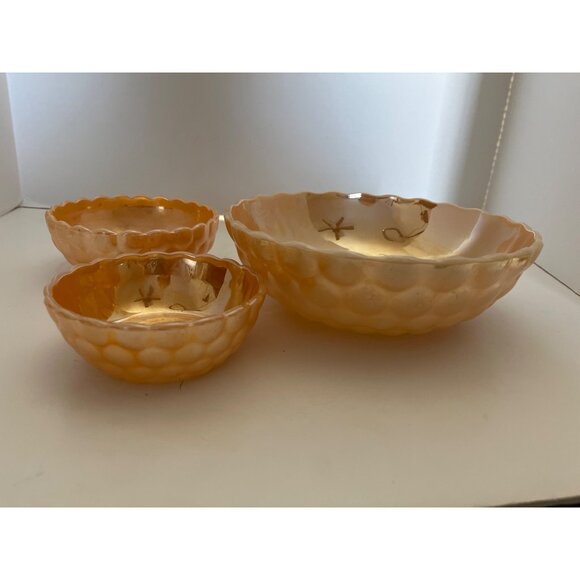 FireKing Peach Luster Bubble Pattern Serving Bowls Set of 3 - Picture 2 of 7